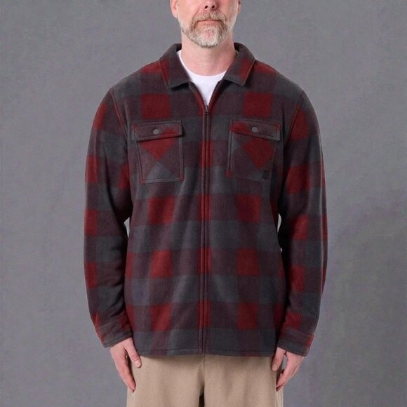 Voyager Mens Full Zip Lined Shirt Jacket Red Gray Plaid Small Warm Outerwear NEW - Picture 3 of 9